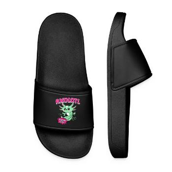 Axolotl Reptile Salamander Aquarium Kawaii Lurch - Women’s Pool Sliders - black - Front