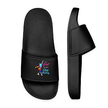 Eiskunstläuferin Schlittschuhe Schlittschuhlauf - Frauen Badelatschen - Schwarz - Vorne