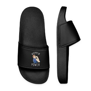 Le pouvoir féminin à la manière de Rosie Riveter - Claquettes Femme - noir - Devant