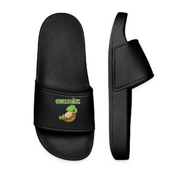 Lustiges Chillkröte Schildkröte Urlaub Chillen - Frauen Badelatschen - Schwarz - Vorne