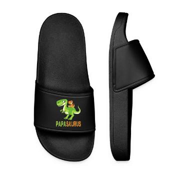 Papasaurus Long Neck Son Papa Father's Day Dinosaur - Women’s Pool Sliders - black - Front