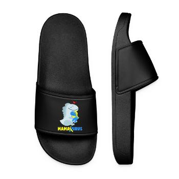 Down Syndrom Mamasaurus Dino Geschenk - Frauen Badelatschen - Schwarz - Vorne