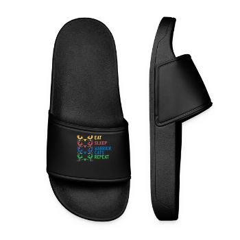 Gaming Katzen Eat Sleep Warrior Repeat Geschenk - Frauen Badelatschen - Schwarz - Vorne