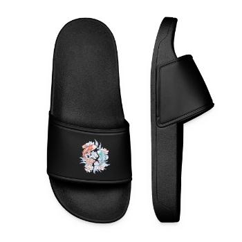 Colorful Koi fish ying and yang with flowers - Women’s Pool Sliders - black - Front