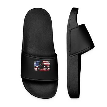Motocross Dirt Bike American Flag - Women’s Pool Sliders - black - Front