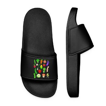 Comic Kawaii Vegetables - Women’s Pool Sliders - black - Front