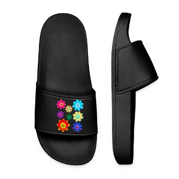 Blume, Blumenranke, Blüten, blumig, Blumen, floral - Frauen Badelatschen - Schwarz - Vorne