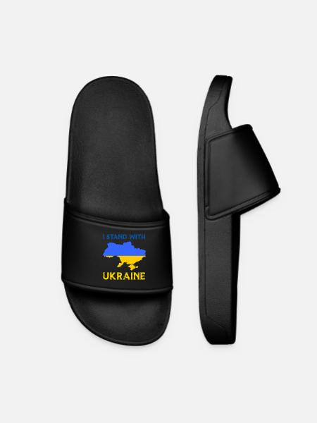 I Stand With Ukraine Flag - Ukraine Strong - Women’s Pool Sliders - black