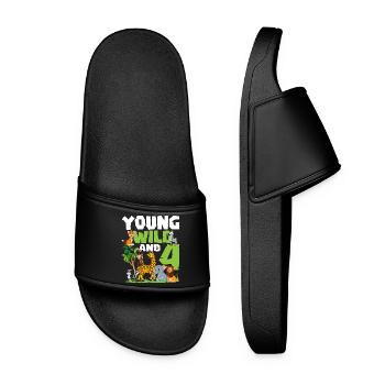 Jeune sauvage et 4 | Safari Animal Thème Anniversaire - Claquettes Femme - noir - Devant