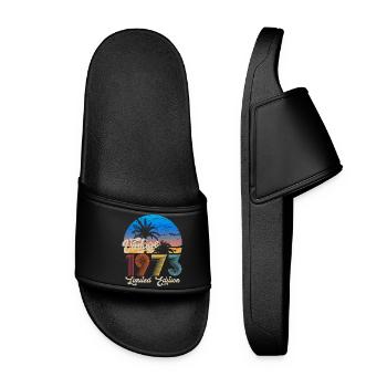 Round Birthday Vintage 1973 Gift - Women’s Pool Sliders - black - Front