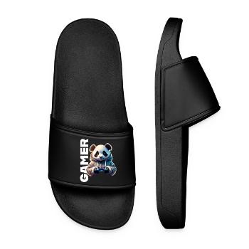 Gamer lettering with cool panda - Women’s Pool Sliders - black - Front