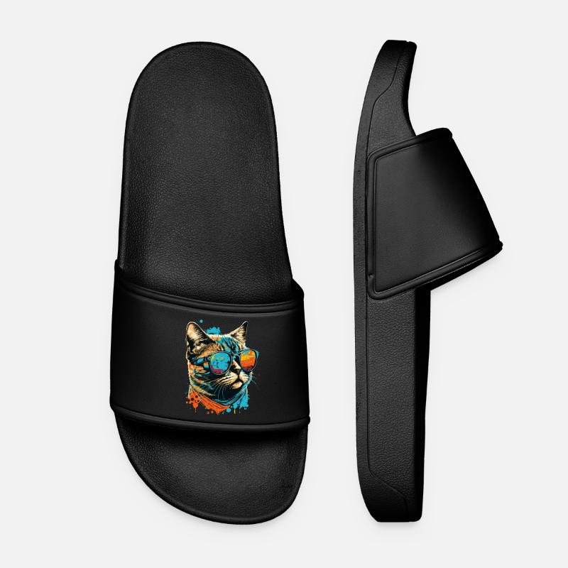 Cat with sunglasses - Women’s Pool Sliders - black