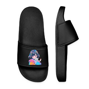 Anime et chats Kawaii Girl Anime - Claquettes Femme - noir - Devant