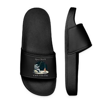 Astronaut on Moon Fishing Pizza "Space Snack Catch - Women’s Pool Sliders - black - Front