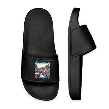 Colmar Old Town Half-Timbered House Grunge Look - Women’s Pool Sliders - black - Front
