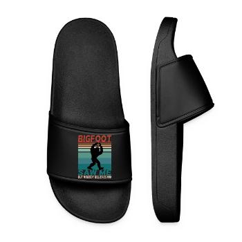 Bigfoot lustiger Spruch Retro Background - Frauen Badelatschen - Schwarz - Vorne