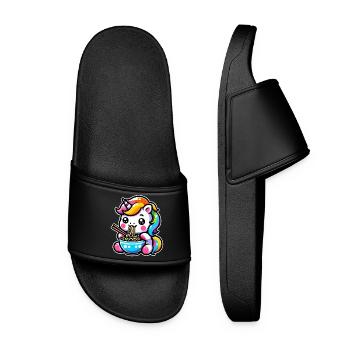 Japonais Kawaii Licorne Ramen Cuisine Asiatique - Claquettes Femme - noir - Devant