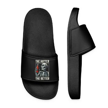 The Hotter The Better Funny Skeleton With Hot Sauc - Women’s Pool Sliders - black - Front