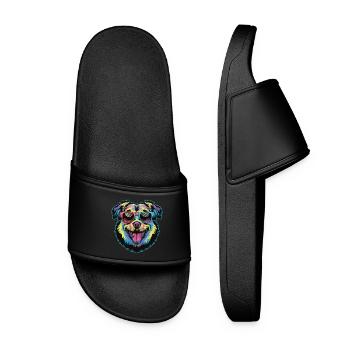Colorful Sunglasses Dog Funny Cute Pet Lover Art - Women’s Pool Sliders - black - Front