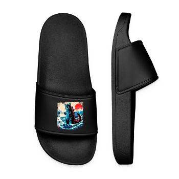 Funny Monster Kitty Cat Catzilla Anime Manga Japan - Women’s Pool Sliders - black - Front