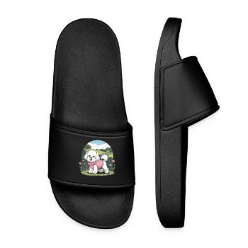 Chien cottagecore dans le jardin fleuri - Claquettes Femme - noir - Devant