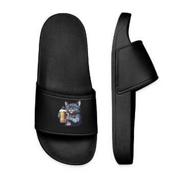 Cat Lover Beer Evening Illustration - Women’s Pool Sliders - black - Front