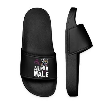 Alpha Unicorn - Cute Teddy Rides Unicorn - Women’s Pool Sliders - black - Front
