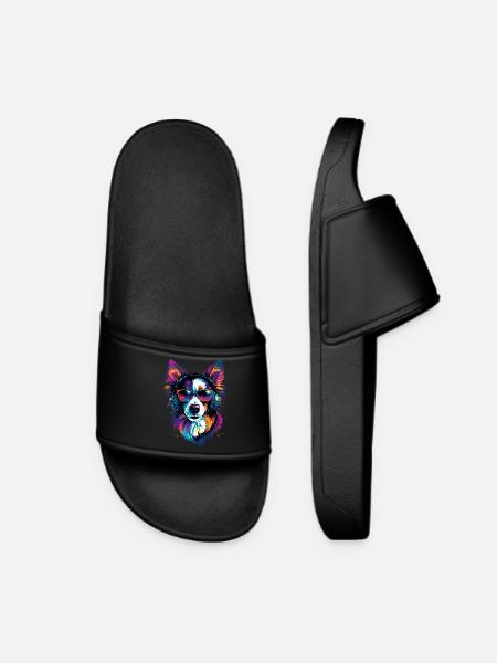border collie chien amant chiot mignon collies - Claquettes Femme - noir
