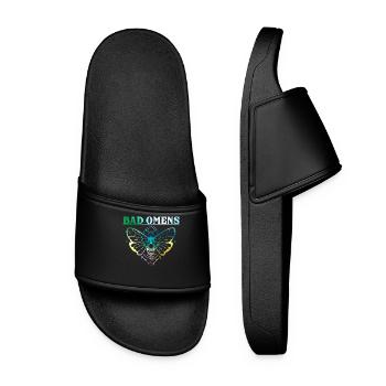 Bad Omens butterfly art with skull and crossbones - Women’s Pool Sliders - black - Front