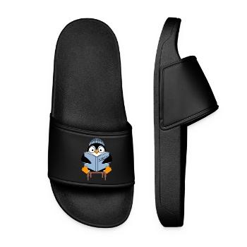 Cute penguin with book 'Antarctica: A Penguin - Women’s Pool Sliders - black - Front