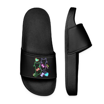 Chats, Chat, Pâques, Printemps, Rétro, Années 80, Années 90, Enfant - Claquettes Femme - noir - Devant