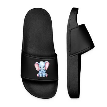 Cute Little Blue Elephant Cartoon Design - Women’s Pool Sliders - black - Front