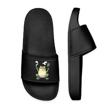 Frosch mit Joint und Cannabisblatt - Weed Frosch - Frauen Badelatschen - Schwarz - Vorne