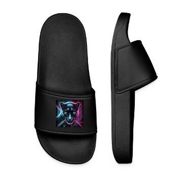 Cyberpunk Panther – Neon Style - Women’s Pool Sliders - black - Front