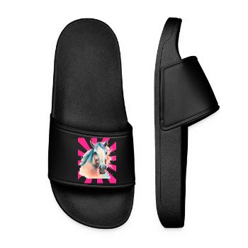 Pferd Pferde Pony Reiterin Retro - Frauen Badelatschen - Schwarz - Vorne