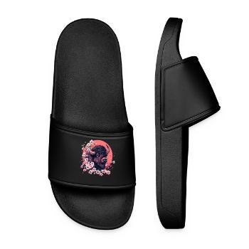 Bison mit Kirschblüten - Frauen Badelatschen - Schwarz - Vorne