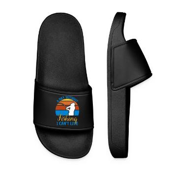 Fishing Saying Funny Fishing Design - Women’s Pool Sliders - black - Front