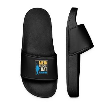 Fishing Therapy Saying - Women’s Pool Sliders - black - Front