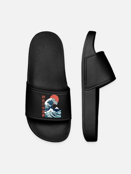 La grosse vague au large de Kanagawa - Claquettes Femme - noir