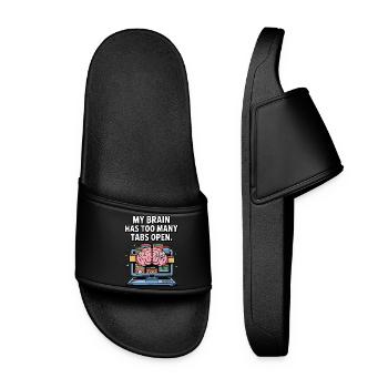 Too Many Tabs – ADD Brain Cartoon Design - Women’s Pool Sliders - black - Front