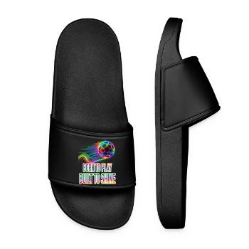Soccer Ball - Neon Rainbow Football Sport - Women’s Pool Sliders - black - Front
