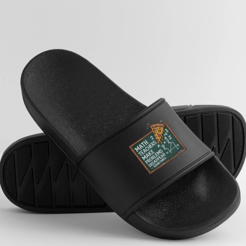 Funny Math Teacher Design Pizza & Problem Solving Women’s Pool Sliders