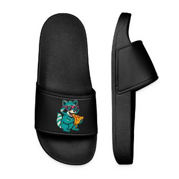 raton laveur en lunettes de soleil mangeant de la pizza - Claquettes Femme - noir - Devant