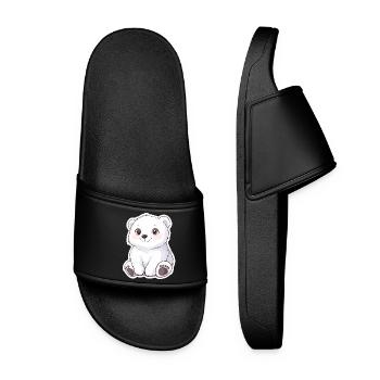 Polarbär Illustration – Arktisches Tiermotiv - Frauen Badelatschen - Schwarz - Vorne