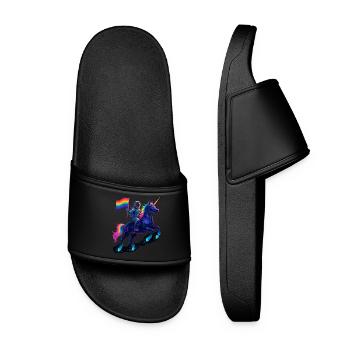 Astronaute sur licorne avec drapeau arc-en-ciel - Claquettes Femme - noir - Devant