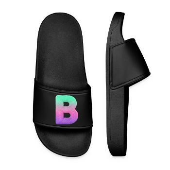 Letter B with fur and pastel gradient - Women’s Pool Sliders - black - Front