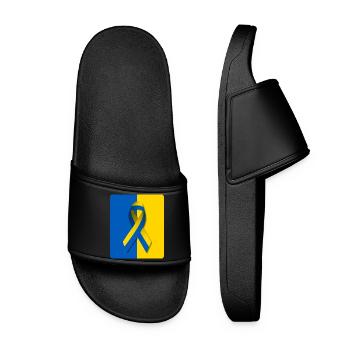 Ukraine Frieden Schleife Flagge - Frauen Badelatschen - Schwarz - Vorne