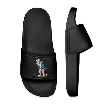 Golf Player Grandpa Independence Day 4th of July - Women’s Pool Sliders - black - Front