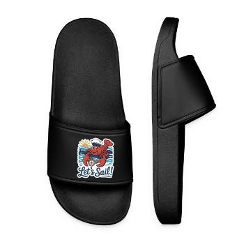 Lobster Sailor with Compass Illustration - Women’s Pool Sliders - black - Front