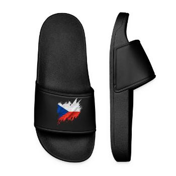 Flag of Czechia in torn style - Women’s Pool Sliders - black - Front